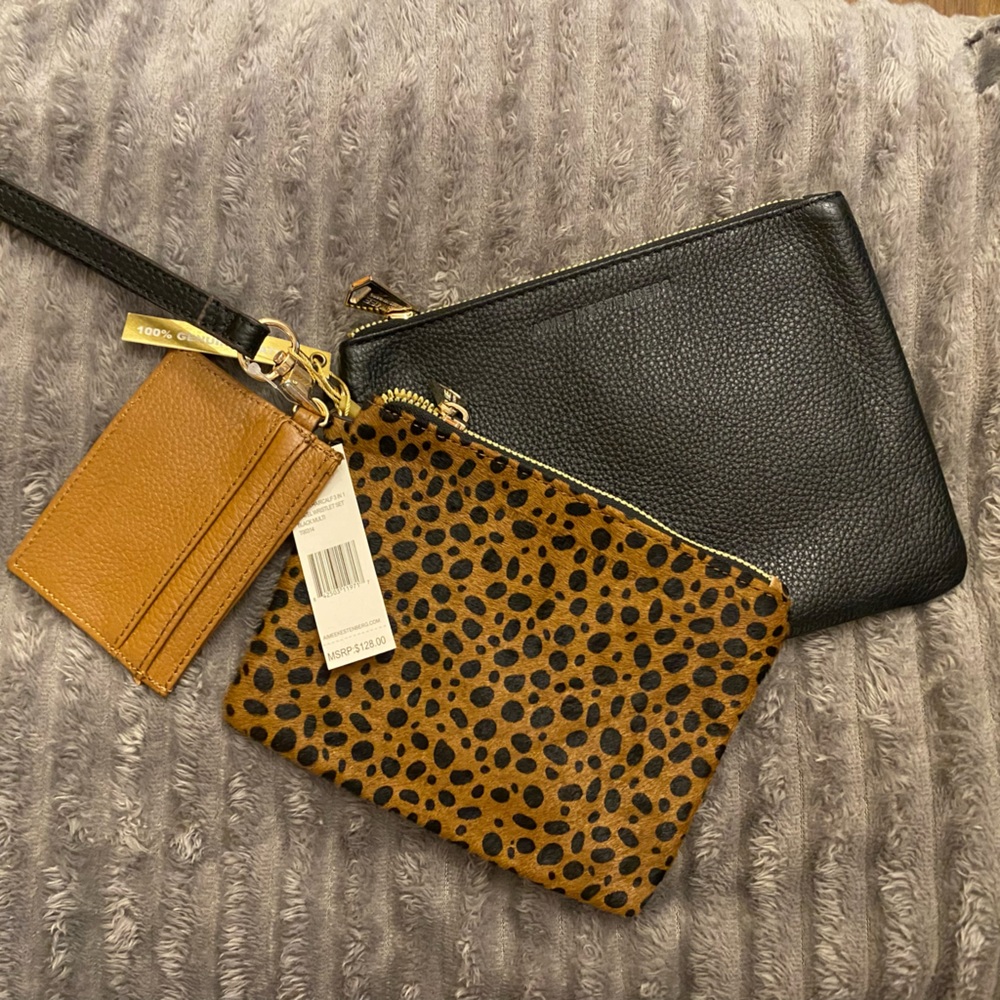 NWT three piece leather/cowhide wristlets Aimee Kestenberg